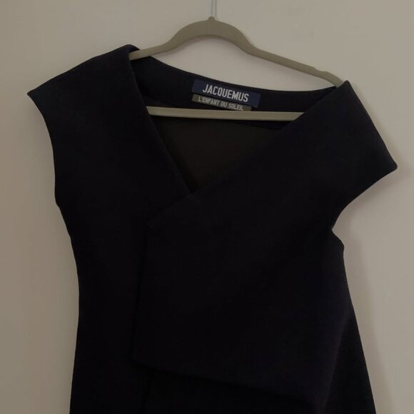 Jacquemus Asymmetrical Navy Wool Dress, - Picture 6 of 8